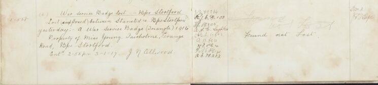 War Service Badge lost, Bishop's Stortford