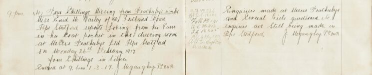 Four shillings stolen at Featherby's Works