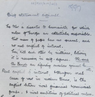 Anti War Statement by Frederic J Osborn, 18 May, 1917 (extract)  | HALS Ref DE/FJO/A19/1A/3