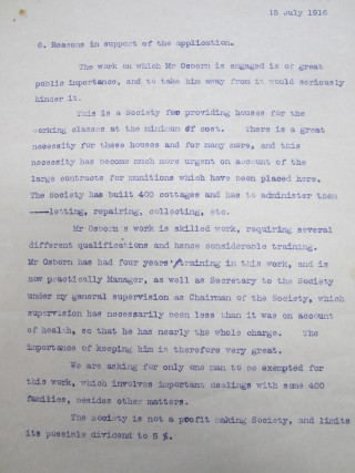 Letter of support for Frederick J Osborn's Appeal, 10 Oct, 1917 | HALS Ref DE/FJO/A19/6/5