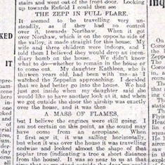 Zepp newspaper account Eye witness account of the 'Zeppelin' crash at Cuffley, September 1916