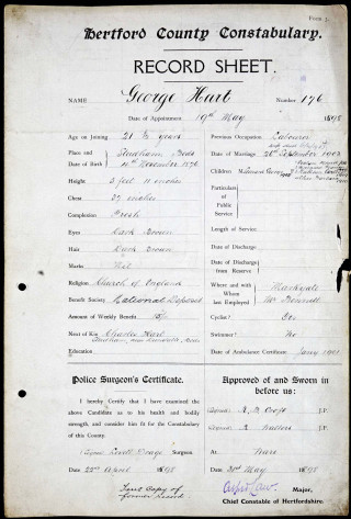 Pc 176 George Harts Personnel file 1 | Herts Police Historical Society