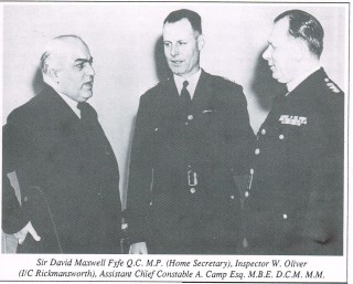 Sir David Maxwell Fyfe (Home Secretary) Dep CC Abel Camp and Inspector Oliver