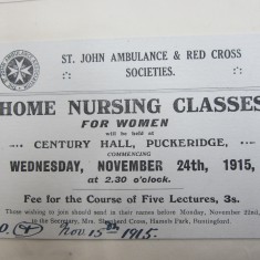 Advert for Home Nursing Classes, 1915 | HALS Ref DE/X 275/B3
