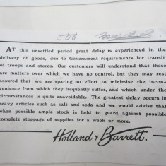 Holland and Barrett Notice about delays, 1915 | HALS Ref DE/X 275/B3