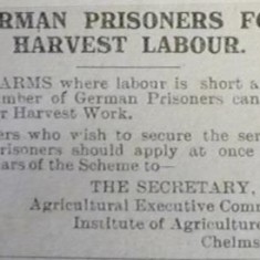 German PoWs for Harvest Labour | Herts and Essex Observer, Sept 1918