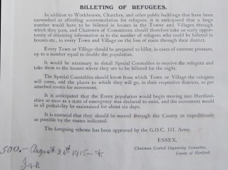 Notice about Billeting of UK Refugees, 1915 | HALS Ref DE/X 275/B3