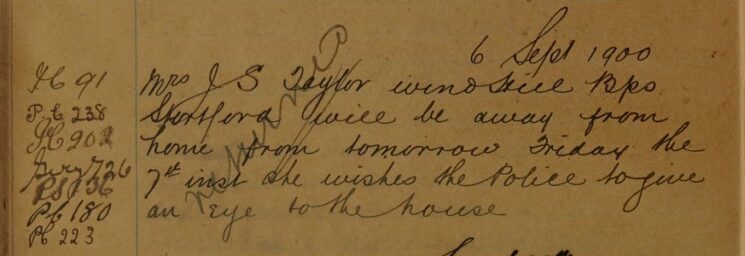 Request to Check Mrs J S Taylor's House Whilst She's Away