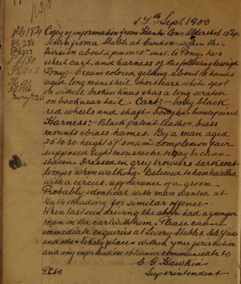 Stolen Horse, Harness and Cart