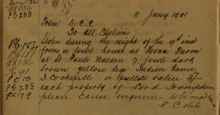 Fowl Stolen From Lord Hampden's Farm