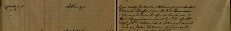 Apprehended William Sapsford for 'A' Division and Served Summons on John Glasscock