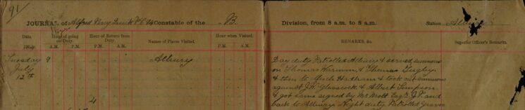 Served Summons on Thomas Warman and Thomas Tugby and Took Out Summons Against J.W. Glasscock and Albert Simpson