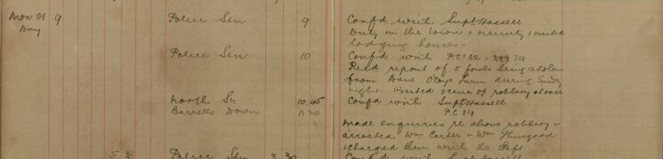 Received Report of Fowl Being Stolen From Dane O'Coy's Farm. Arrested Wm Carter and Wm Thurgood and Charged Them With The Theft