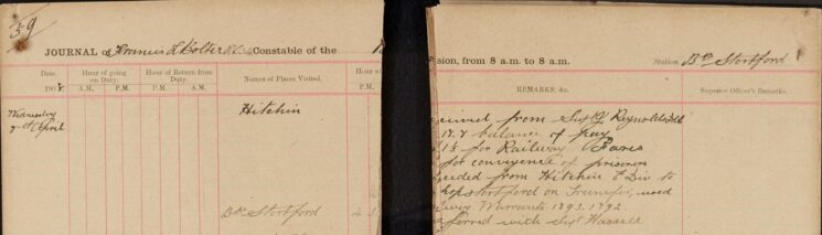 Proceeded by Railway From Hitchin E Division to Bishops Stortford on Transfer