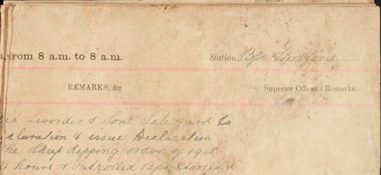 [Duty]At Sworder And Sons Sale Yard To [Inspect] Declaration And Issue Declaration [Re] The Sheep Dipping Order of 1908