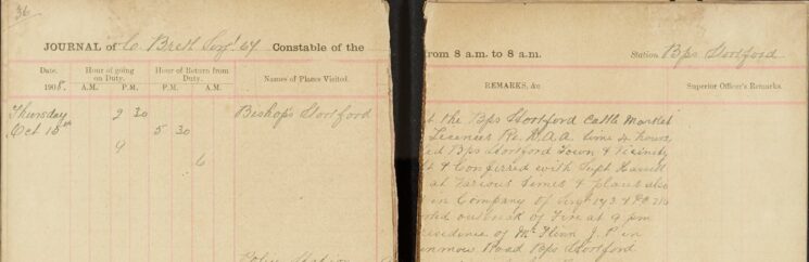 [Duty] At The Cattle Market {Issuing] Licences Regarding D.A.A. also [Attended] Outbreak Of Fire At The Residence Of Mr Flinn J.P.