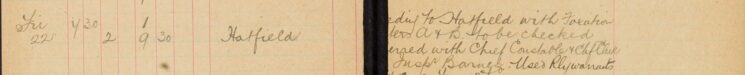 Proceeded to Hatfield with Taxation [Letters] A and B to be Checked
