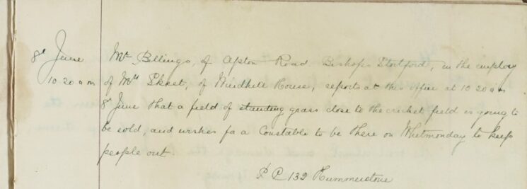 Request For Police To Control Crowds At A Sale Of Land By The Cricket Field