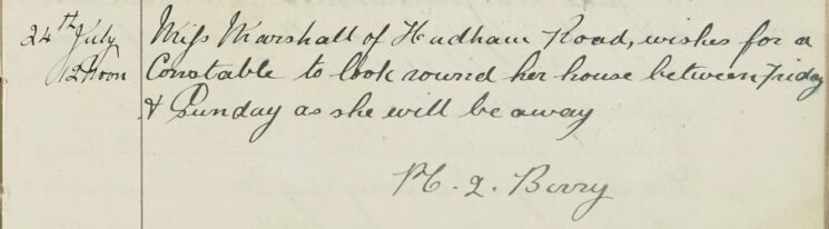 Request For A Constable To Look Round Mrs Marshall's House Whilst She's Away