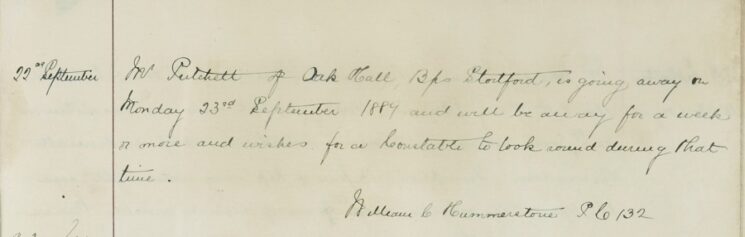 Request For A Constable To Check On Mr Prichett's Premises Whilst He's Away