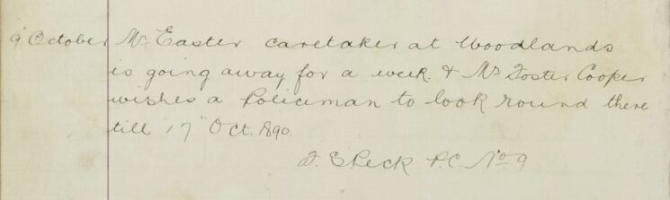 Request For Police to Check On Mr Cooper's Premises Whilst His Caretaker Is Away