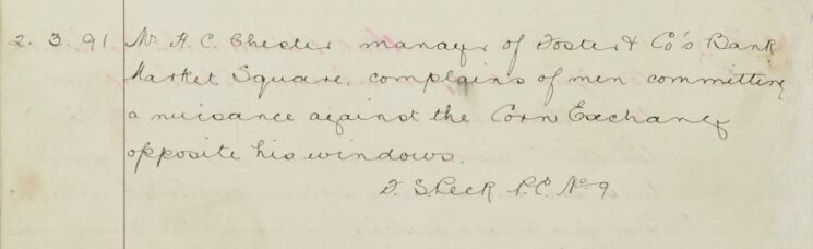 Complaint About Men Committing A Nuisance At The Corn Exchange
