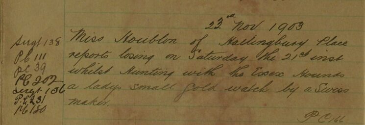 Ladies' Gold Watch Lost Whilst Hunting With The Essex Hounds