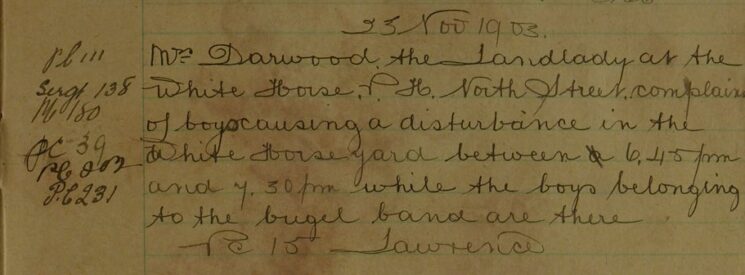 Complaint Of Boys Causing A Disturbance At The White House Pub