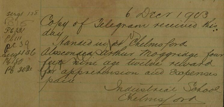 Absconded From Chelmsford Industrial School