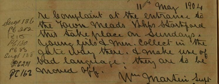 Re Complaint About People Using Bad Language At Entrance to Town Meads On Sundays