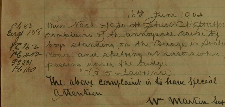 Complaint About boys Standing On the Station Bridge and Spitting On People Passing Under The Bridge