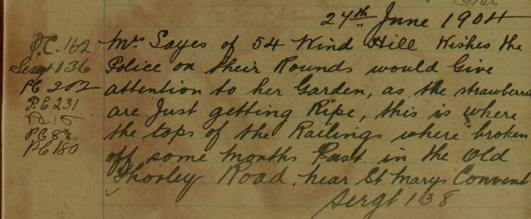 Request For Police To Check On Mrs Layes' Garden - to Prevent Her Strawberries Being Stolen