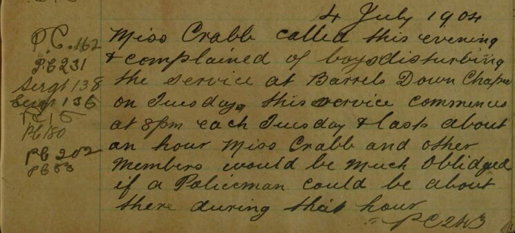Complaint About Boys Disturbing The Service At Barrels Down Chapel Every Tuesday