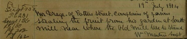Complaint About Fruit Being Stolen From A Garden At South Mill