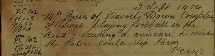 Complaint About Boys Playing Football In The Road And Causing A Nuisance