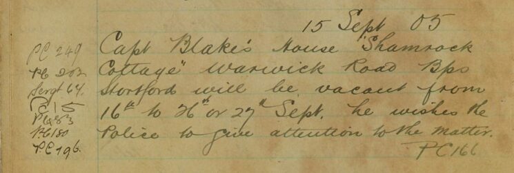 Request For Police To Check On Capt Blake's House Whilst He's Away