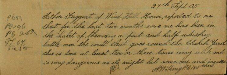 Report About Whiskey Bottles Being Thrown Over The Church Wall