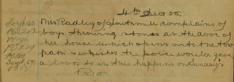 Complaint About Boys Throwing Stones At Her Front Door