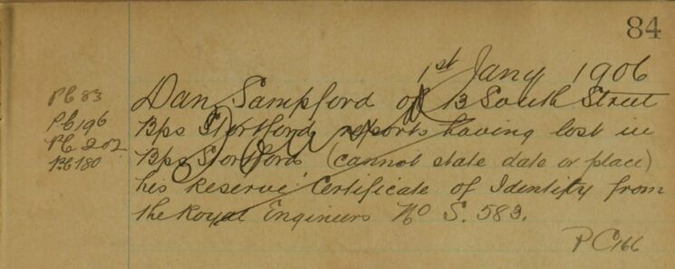 Reserve Certificate Of Identity From Royal Engineers Lost In Bishops Stortford