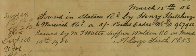 Postal Order Found In Station Road