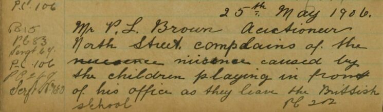 Complaint About Nuisance Caused By Children At The Front Of His Office