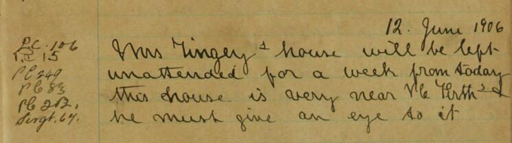 Notification That Mrs Tingey's House Will Be Unoccupied For A Week
