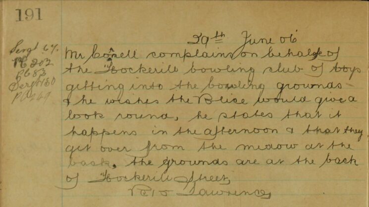 Complaint About Boys Trespassing On The Bowling Club Grounds