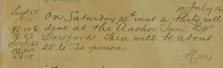 Notification That A Party Of About 30 People Will Dine At The Anchor Inn