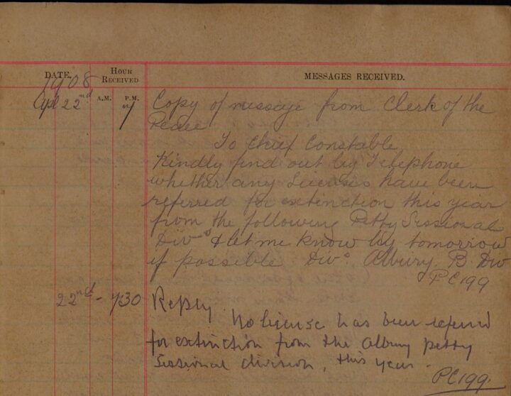Request For Information On Licences Referred For Extinction From Petty Sessional Divisions