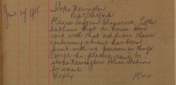 Mr Glasscock To Be Informed His Horse And Cart Found At Stoke Newington