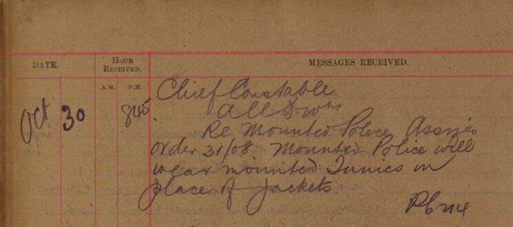 Instruction For Mounted Police At Assizes To Wear Tunics In Place Of Jackets