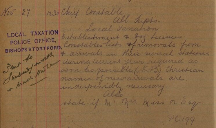 Constables' Lists Of Establishment And Dog Licences Arrivals And Removals Required for Local Taxation Office