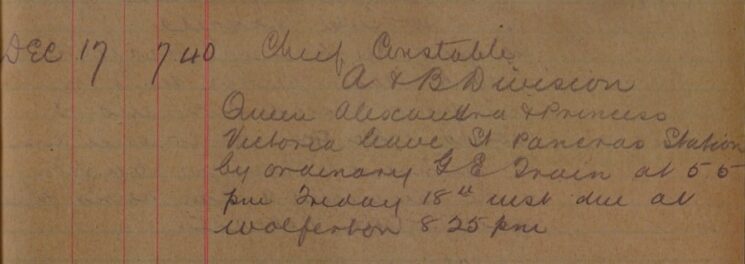 Details of Queen Alexandra And Princess Victoria's Train Journey To Wolferton