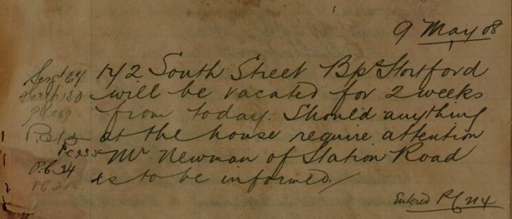 Notification Of House In South Street Being Vacated For Two Weeks